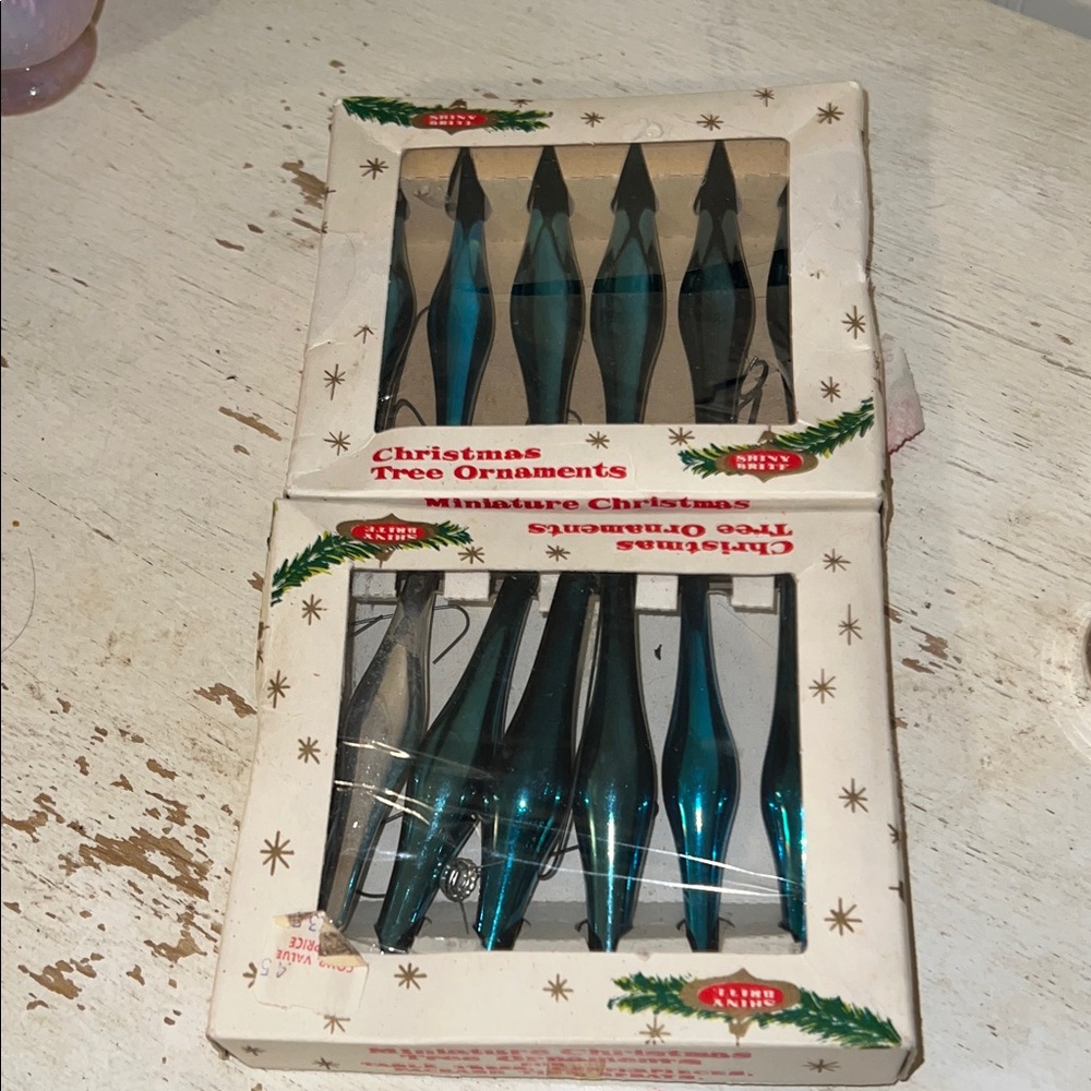 Vintage Mini Shiny Brite glass teardrop ornaments Japan feather tree